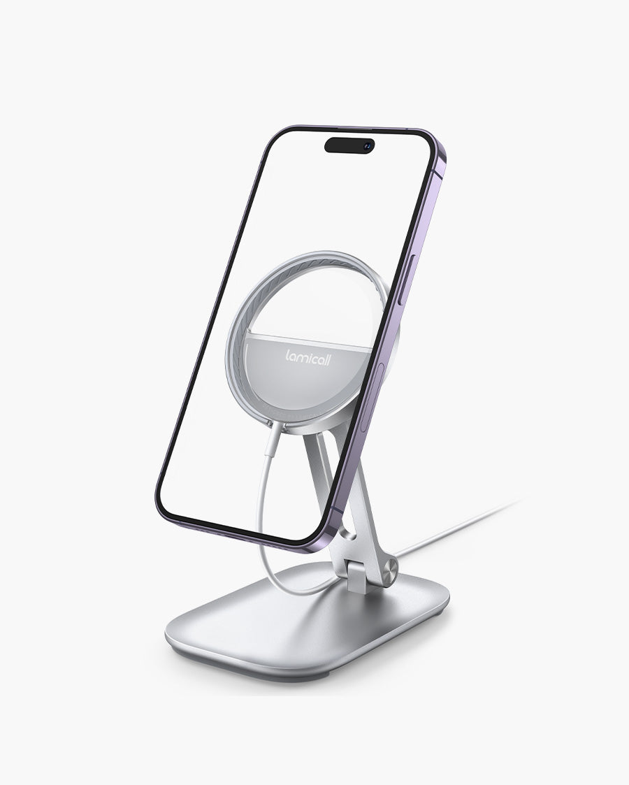 Phone Stand for MagSafe Charger - Foldable Adjustable Charging Holder Dock Cradle for Desk
