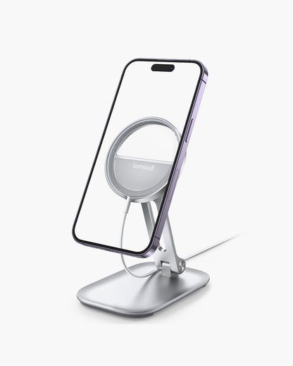 Phone Stand for MagSafe Charger - Foldable Adjustable Charging Holder Dock Cradle for Desk