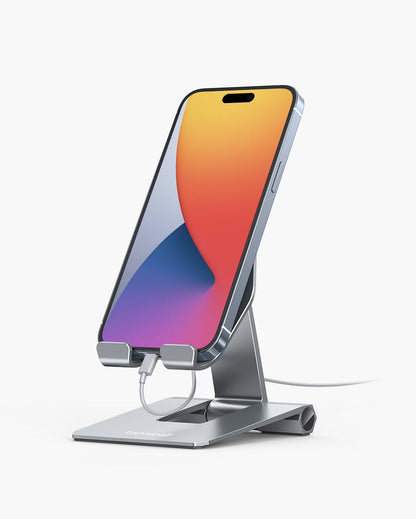 2025 Upgrade Super Stable Cell Phone Stand for Desk - Foldable Portable Aluminum Desktop Phone Holder Cradle Dock
