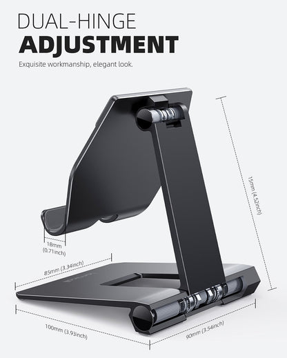 2025 Upgrade Super Stable Cell Phone Stand for Desk - Foldable Portable Aluminum Desktop Phone Holder Cradle Dock