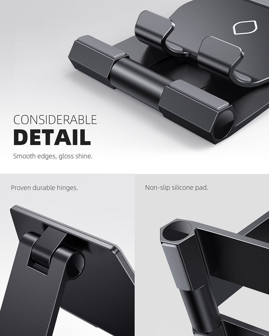 2025 Upgrade Super Stable Cell Phone Stand for Desk - Foldable Portable Aluminum Desktop Phone Holder Cradle Dock
