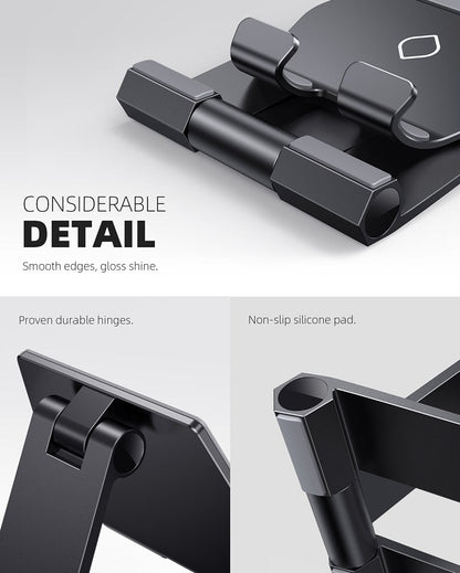 2025 Upgrade Super Stable Cell Phone Stand for Desk - Foldable Portable Aluminum Desktop Phone Holder Cradle Dock