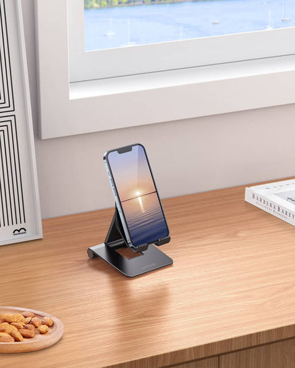 2025 Upgrade Super Stable Cell Phone Stand for Desk - Foldable Portable Aluminum Desktop Phone Holder Cradle Dock