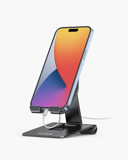 2025 Upgrade Super Stable Cell Phone Stand for Desk - Foldable Portable Aluminum Desktop Phone Holder Cradle Dock