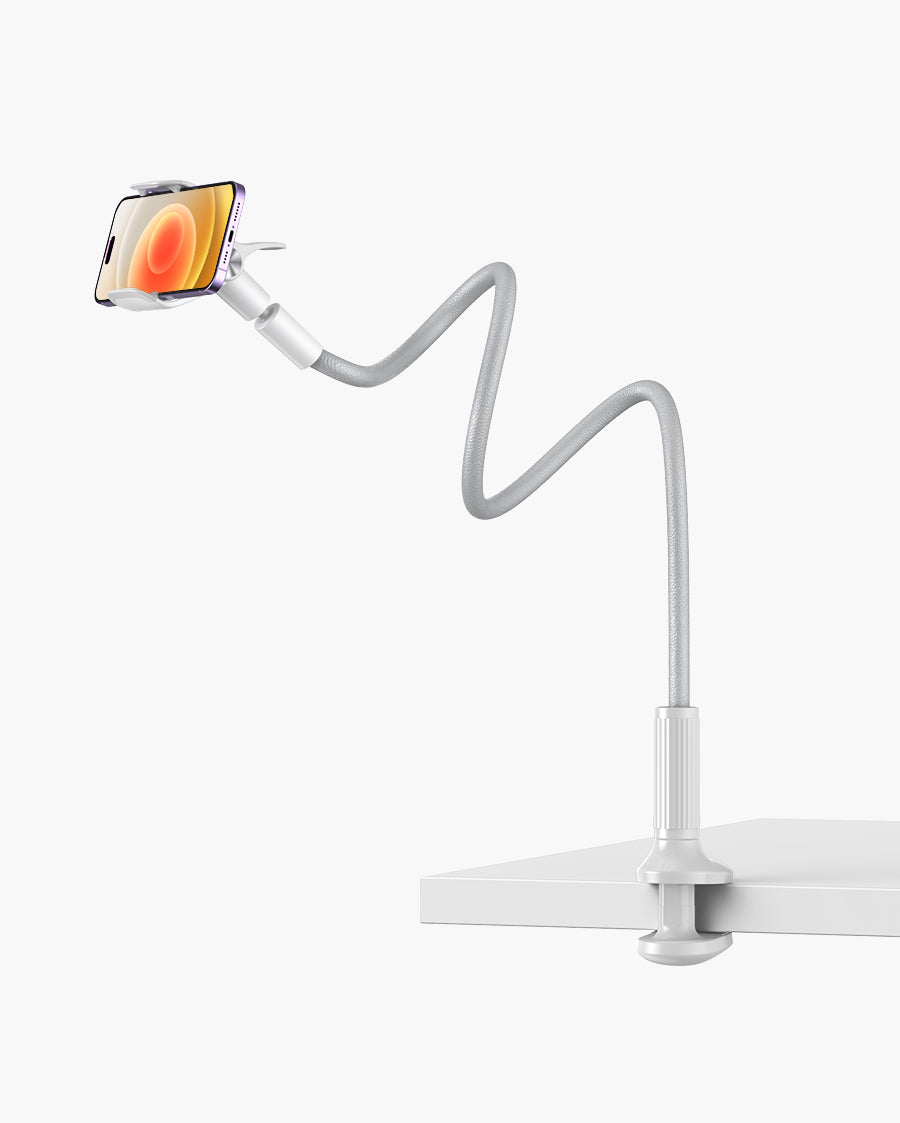 Gooseneck Phone Holder for Bed - Overall Length 38.6in, Flexible Leather Wrapped Arm, 360 Adjustable Clamp Clip