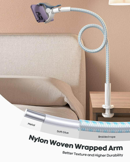 Gooseneck Phone Holder Bed - Flexible Arm, Overall Length 38inch, 360 Adjustable Clamp Clip