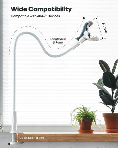 Gooseneck Phone Holder Bed - Flexible Arm, Overall Length 38inch, 360 Adjustable Clamp Clip