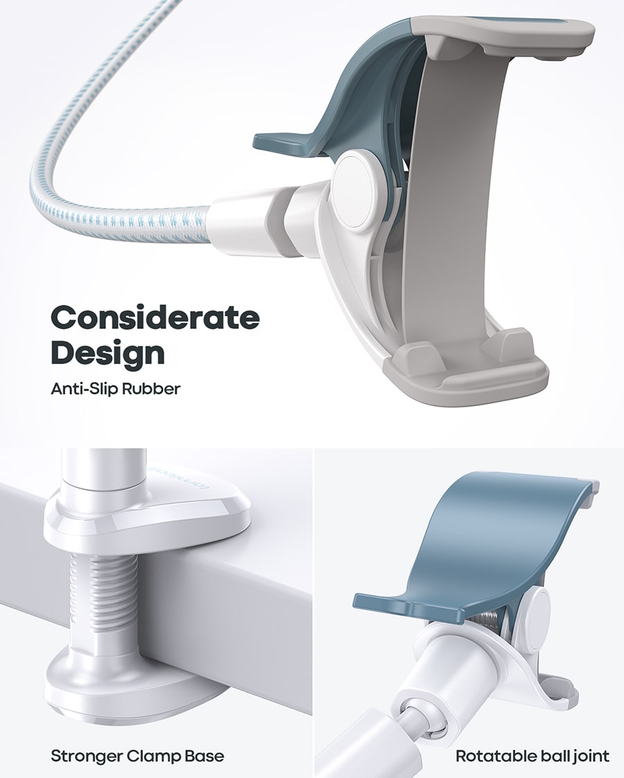 Gooseneck Phone Holder Bed - Flexible Arm, Overall Length 38inch, 360 Adjustable Clamp Clip