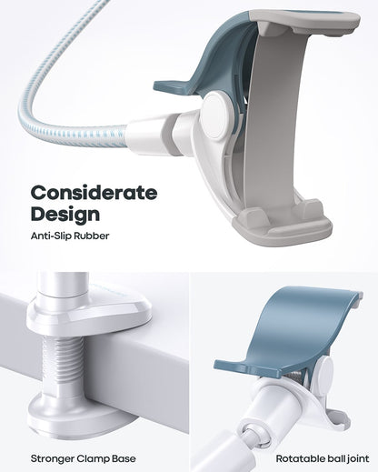 Gooseneck Phone Holder Bed - Flexible Arm, Overall Length 38inch, 360 Adjustable Clamp Clip