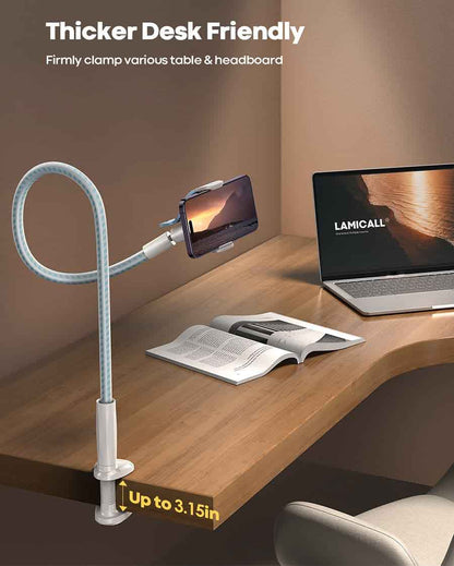 Gooseneck Phone Holder Bed - Flexible Arm, Overall Length 38inch, 360 Adjustable Clamp Clip