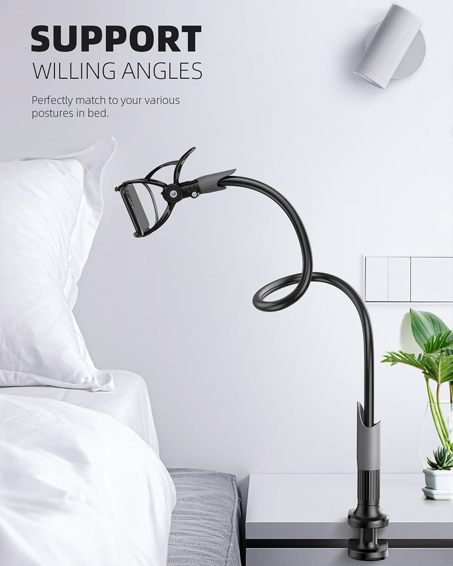 Holder Bed Gooseneck Mount - Cell Phone Clamp Clip for Desk with Grip Flexible Lazy Long Arm for Headboard Bedside