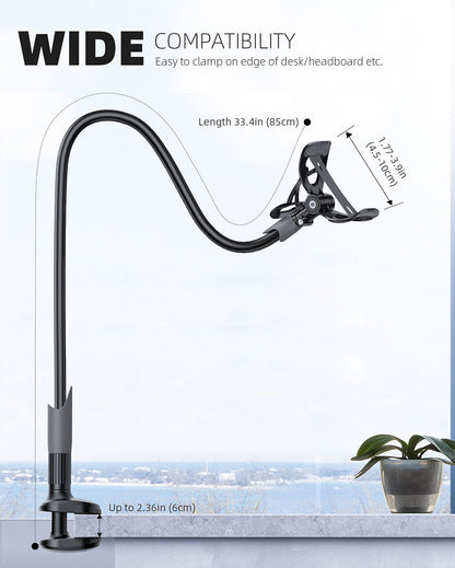 Holder Bed Gooseneck Mount - Cell Phone Clamp Clip for Desk with Grip Flexible Lazy Long Arm for Headboard Bedside