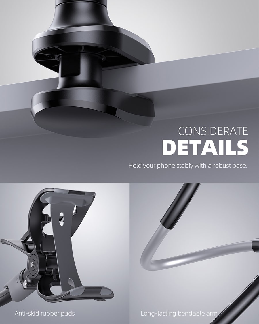 Holder Bed Gooseneck Mount - Cell Phone Clamp Clip for Desk with Grip Flexible Lazy Long Arm for Headboard Bedside