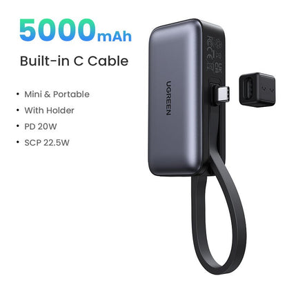 UGREEN 5000mAh Power Bank with USB-C Cable & LED Display
